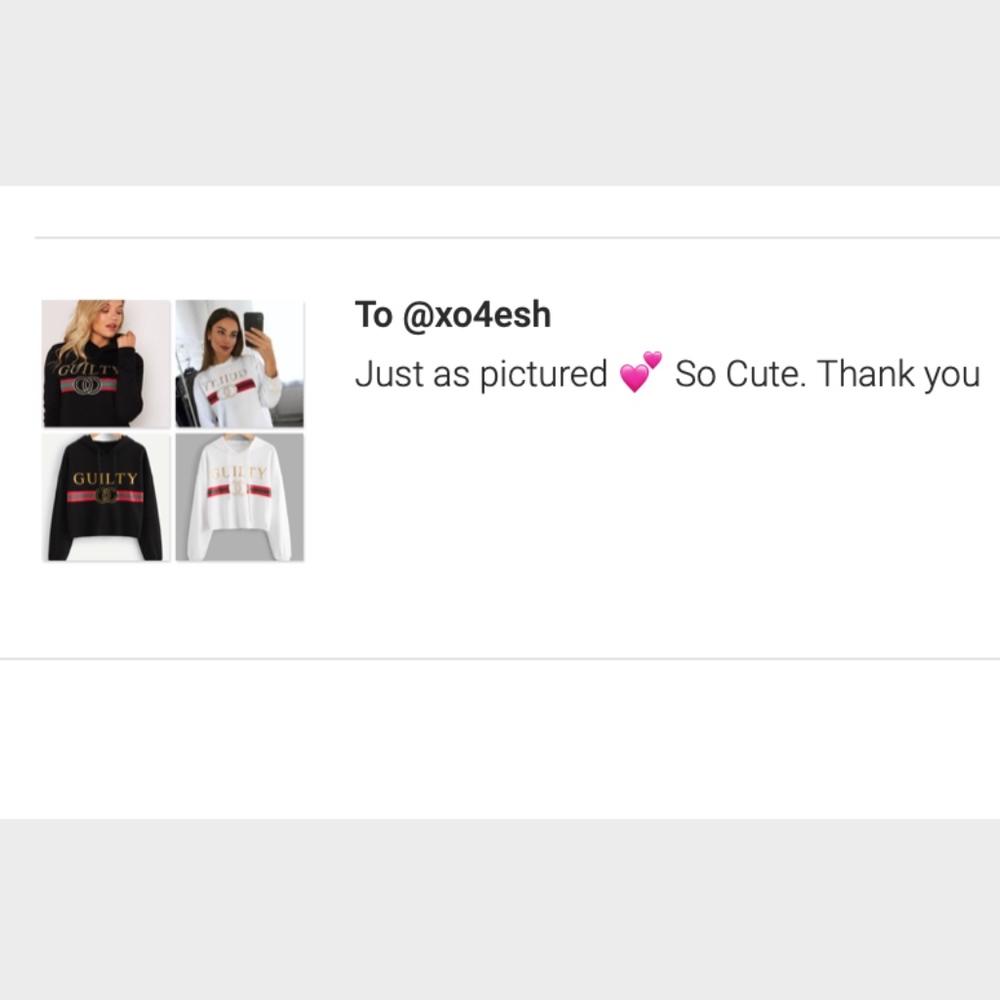 Guilty Print Cropped Hoodie Sweatshirt White Black - Picture 7 of 8
